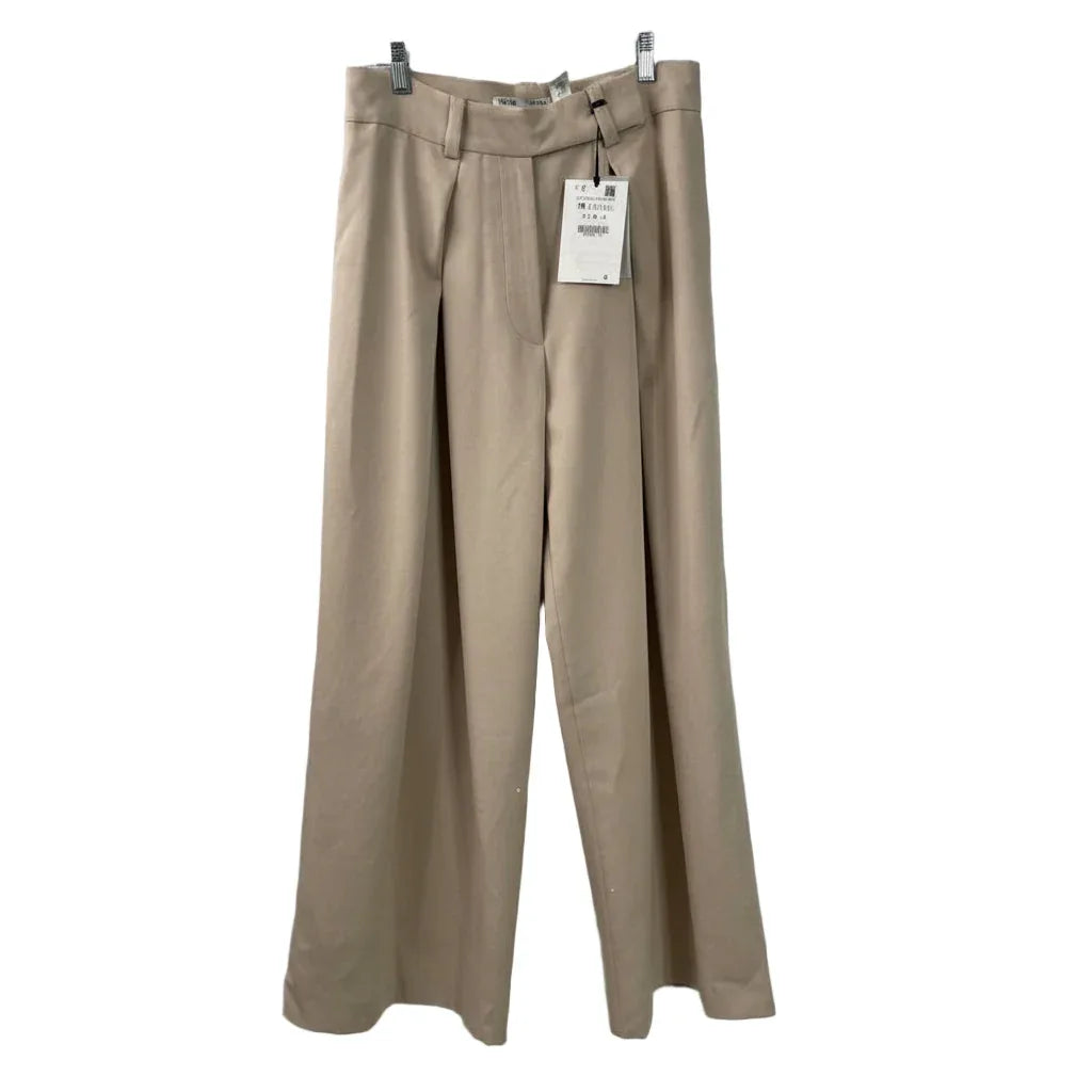 Zara Sand Wide-Leg Pleated Pants L Size Relaxed Fit - Gomix Brands Outlet